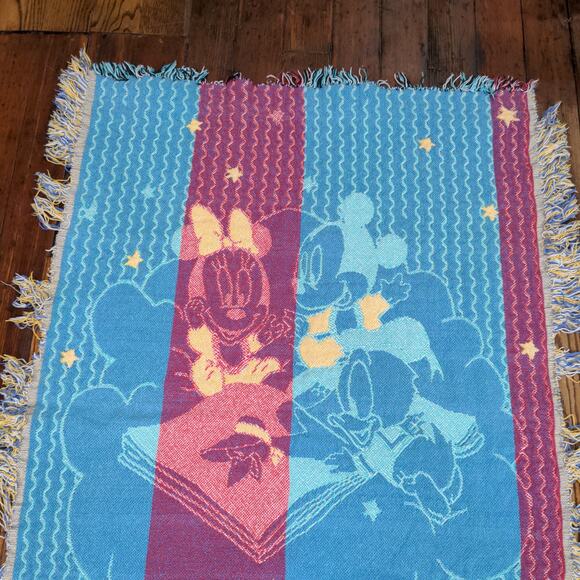 Disney Baby Blanket Knit Multi Size 42x30 Tasseled Mickey Minnie Donald - Picture 5 of 7